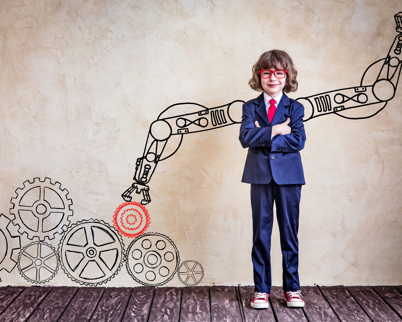 Маленький мальчик будущий ученый в костюме и очках