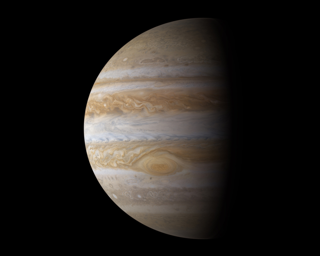 Пятая планета Юпитер с затемненной стороной 