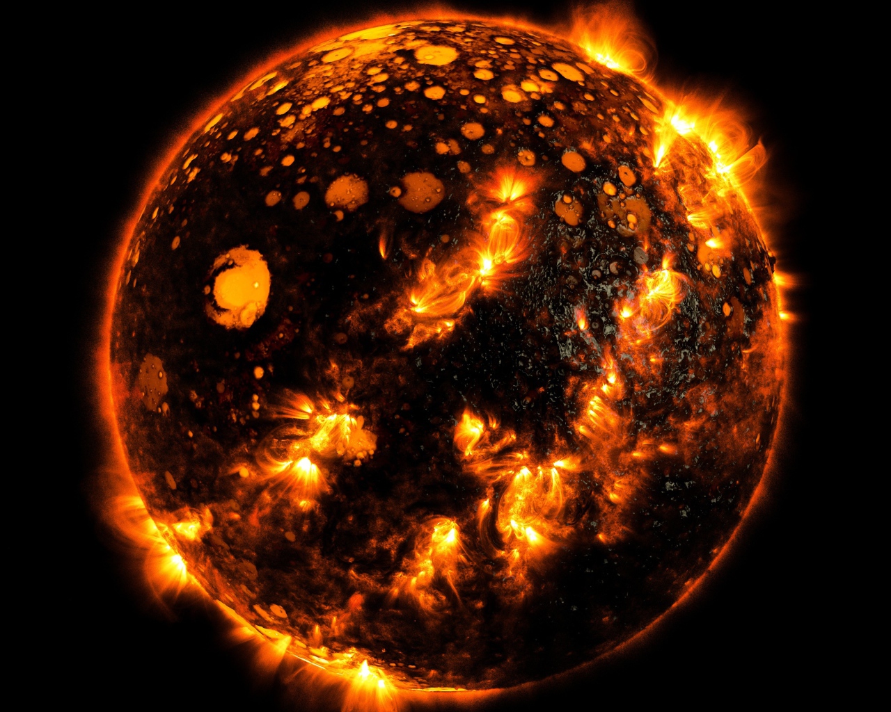 Огненная звезда Солнце на черном фоне 