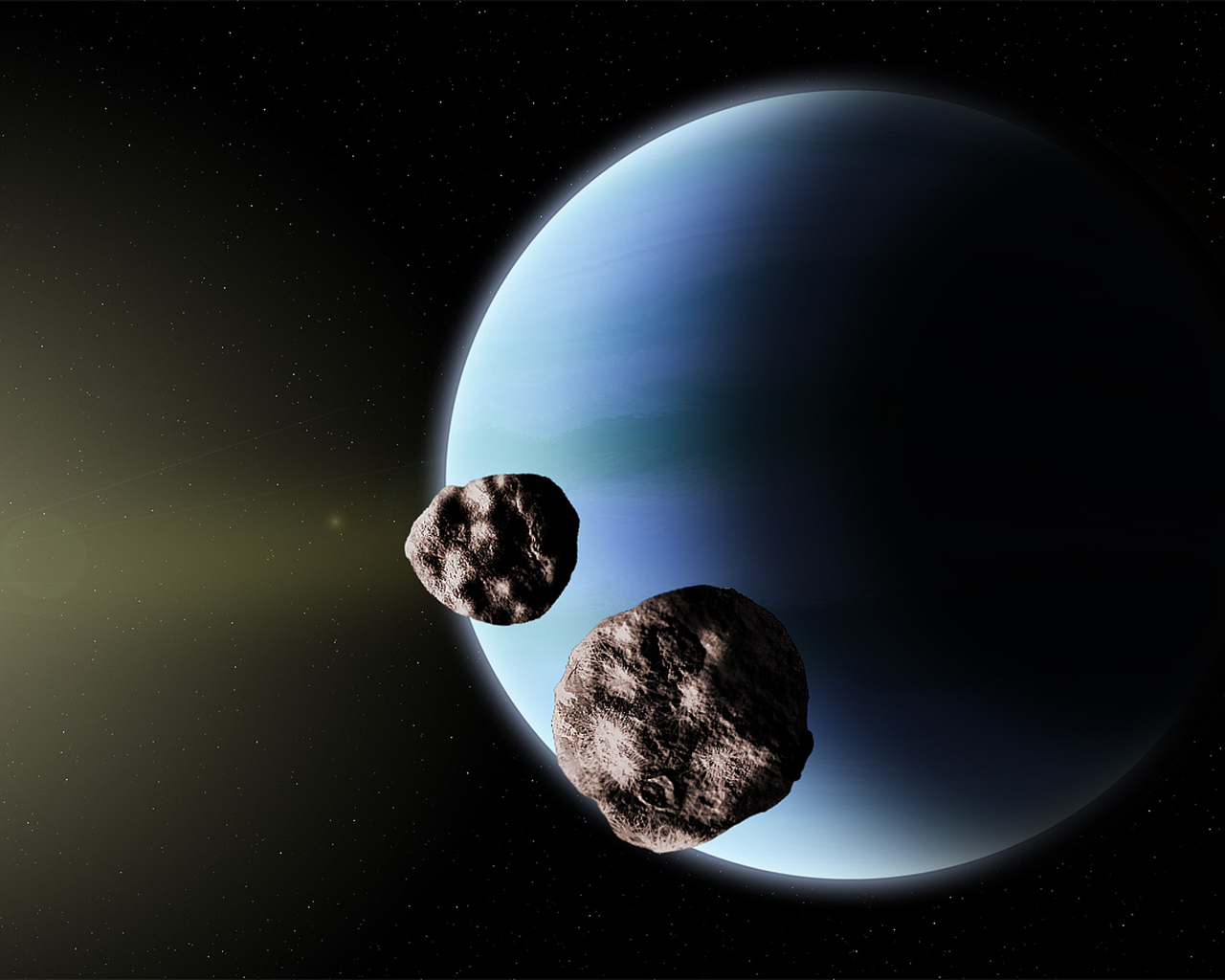 Полет астероидов рядом с планетой Нептун 