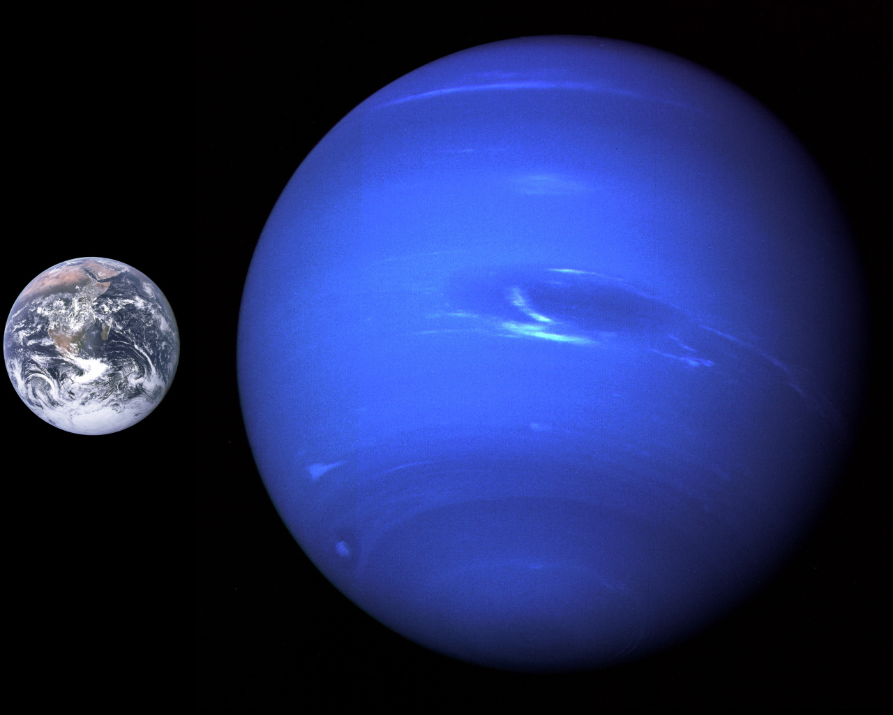 Большая планета Нептун в сравнении с землей 
