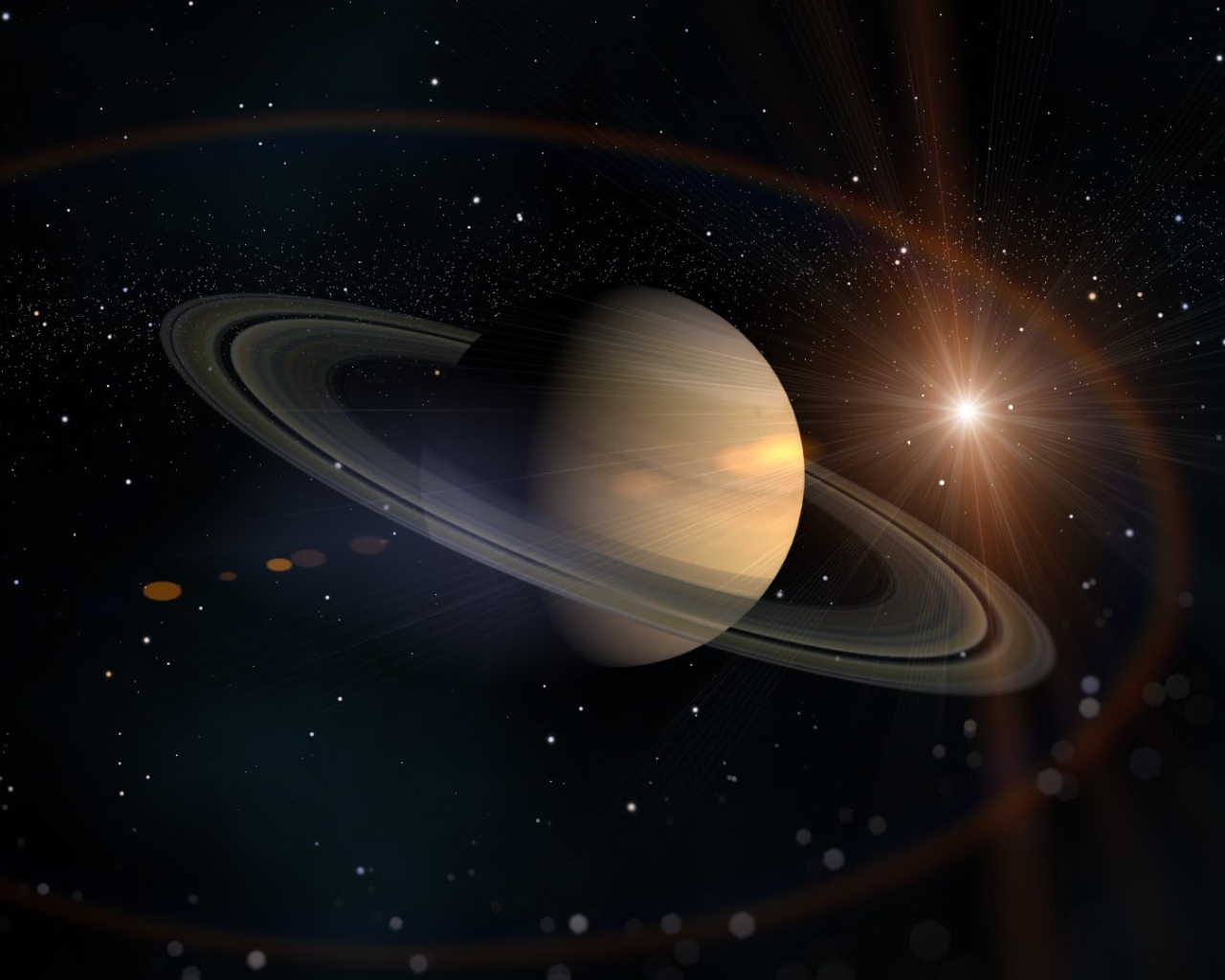 Планета Сатурн в лучах солнца 