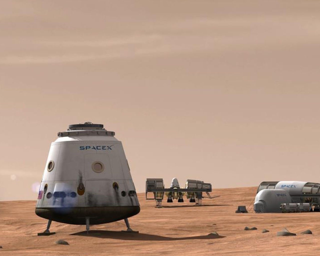 Космические корабли фирмы SpaceX на Марсе 