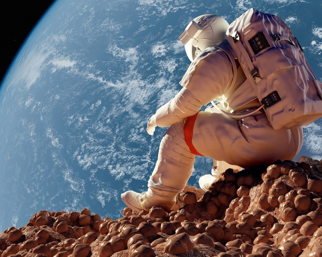 Астронавт на фоне планеты Земля 