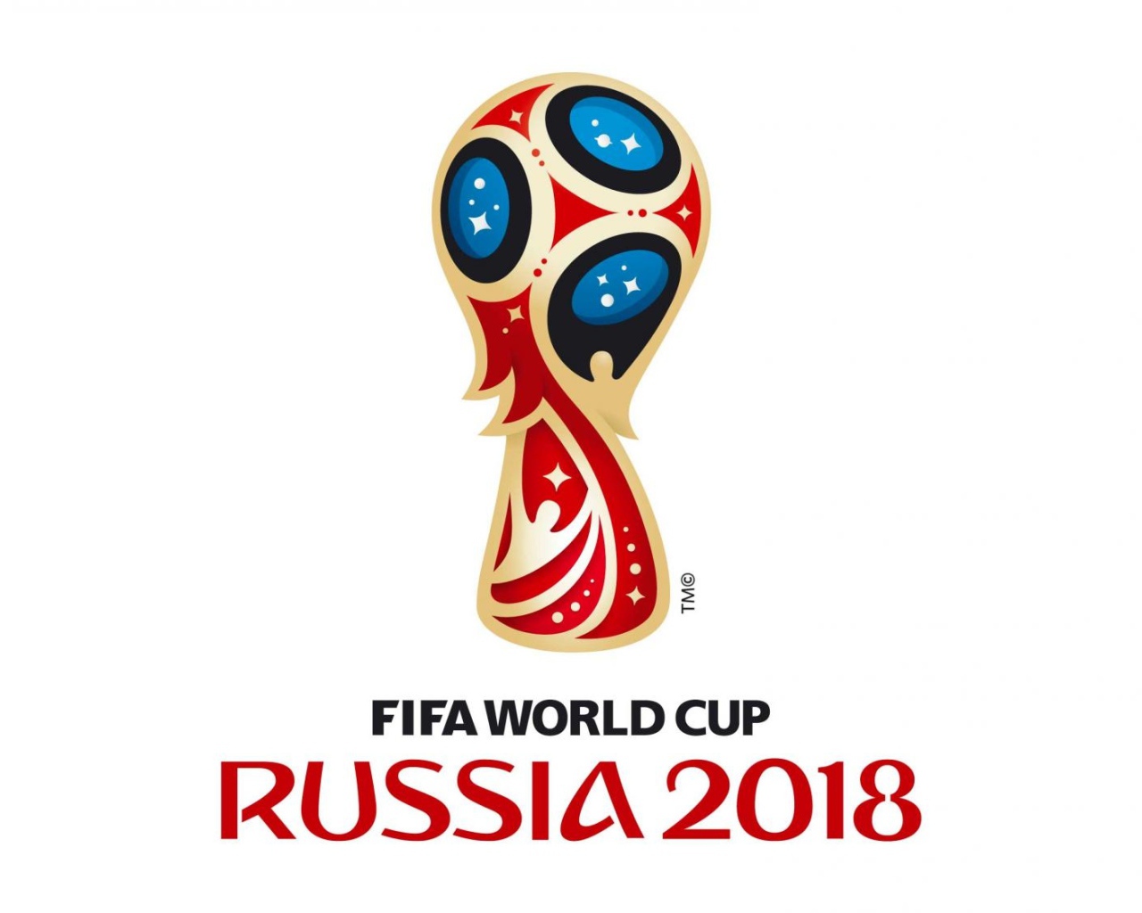 Эмблема Чемпионата мира по футболу 2018 на белом фоне  