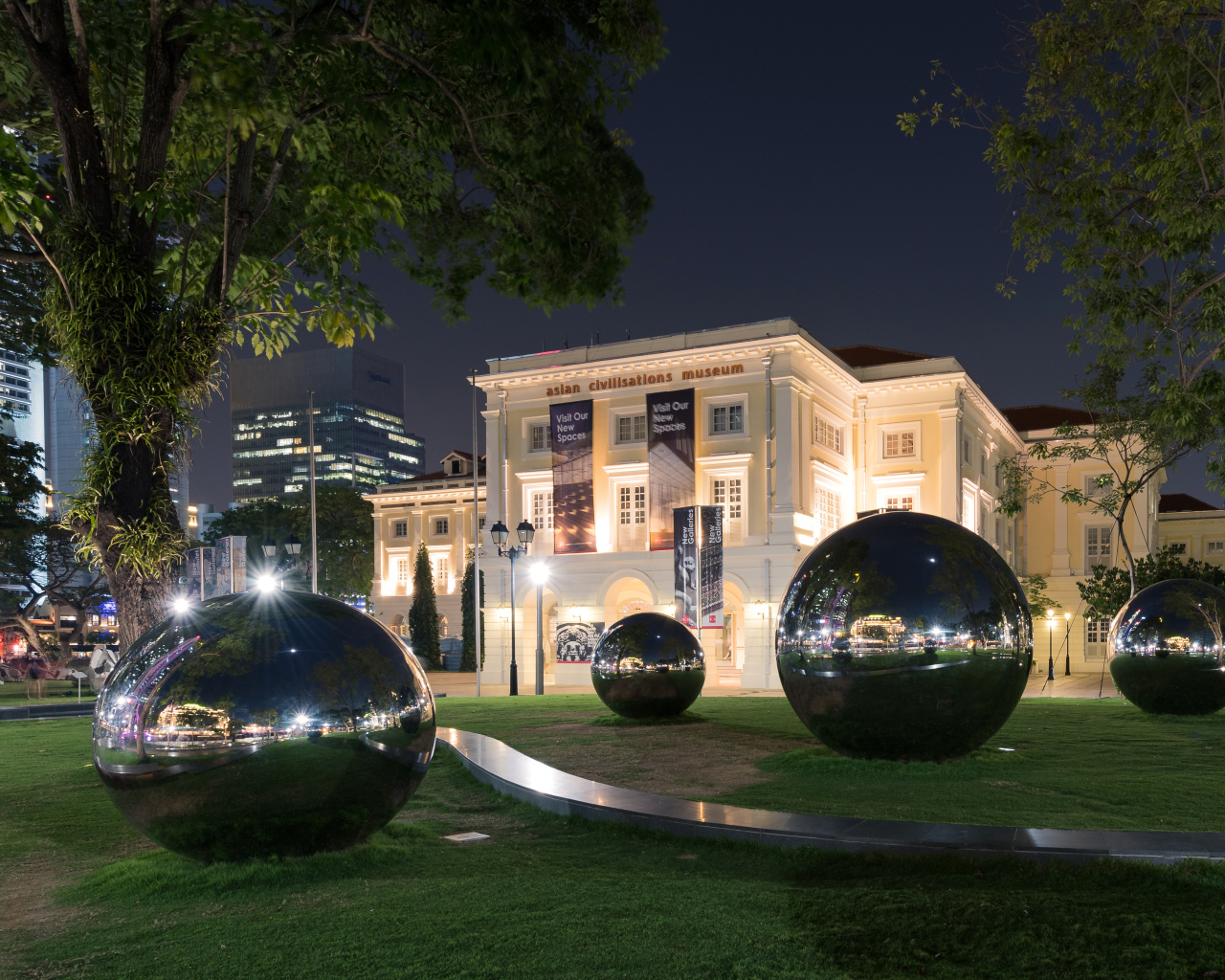 Museum of Asian Civilizations with beautiful black balls, Singapore
