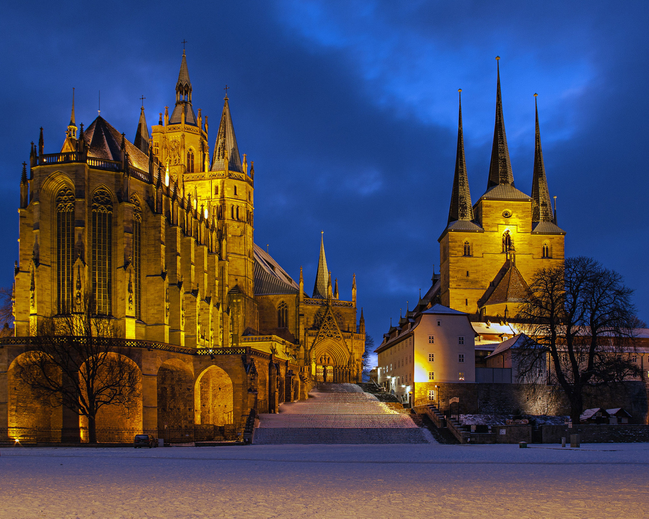 The Catholic Church in Erfurt in the evening, Germany