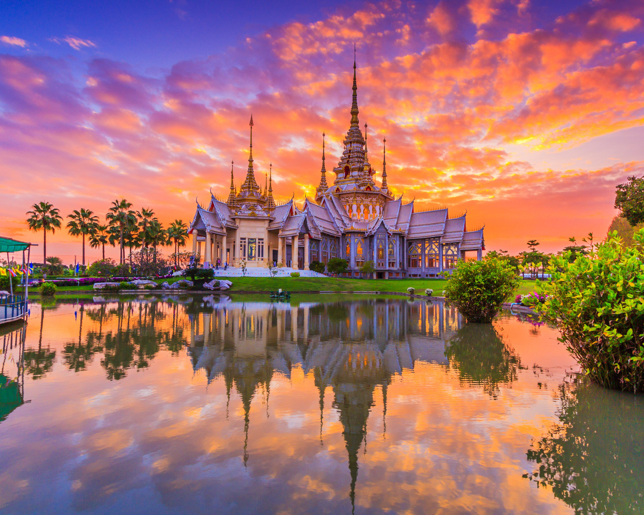 Beautiful temple under the picturesque sky at sunset, Thailand