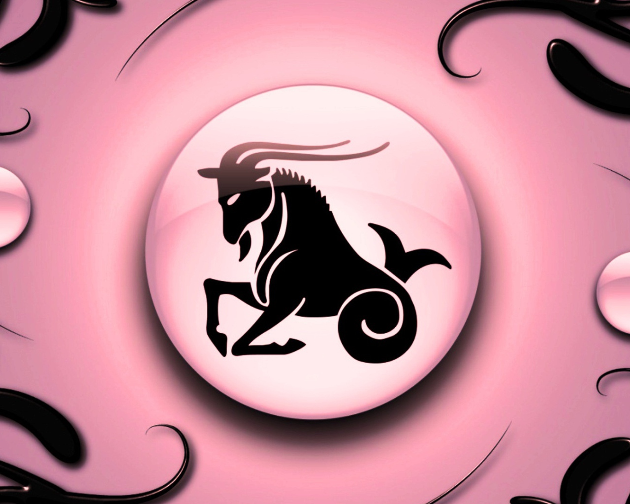 Знак зодиака Козерог на  розовом фоне с чёрным орнаментом 