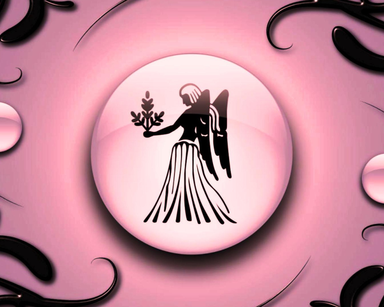 Знак зодиака Дева на  розовом фоне с чёрным орнаментом 