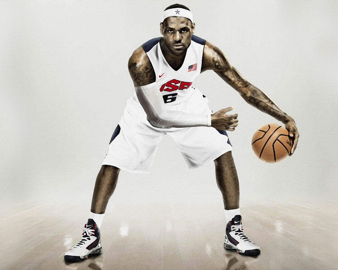 Баскетболист  Джеймс Леброн с мячом 