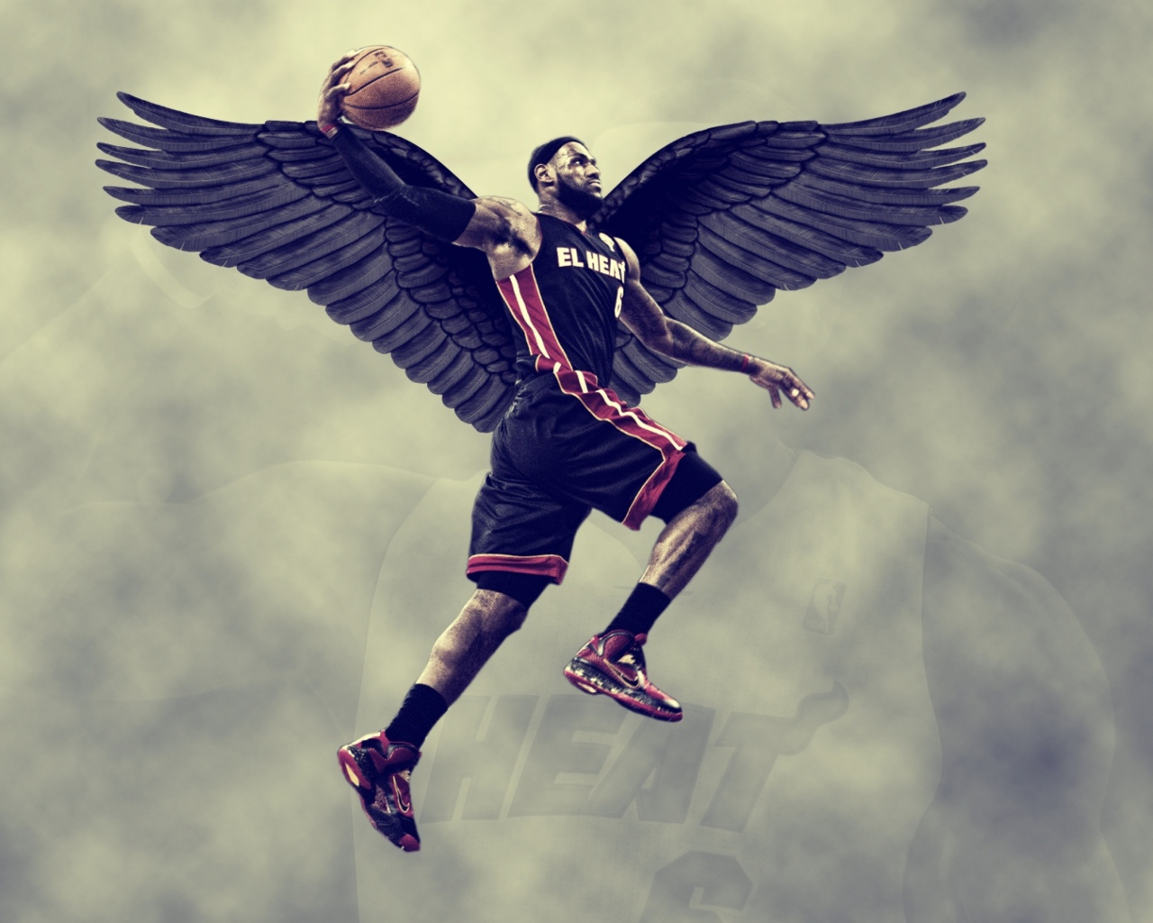 Баскетболист Леброн Джеймс с крыльями 