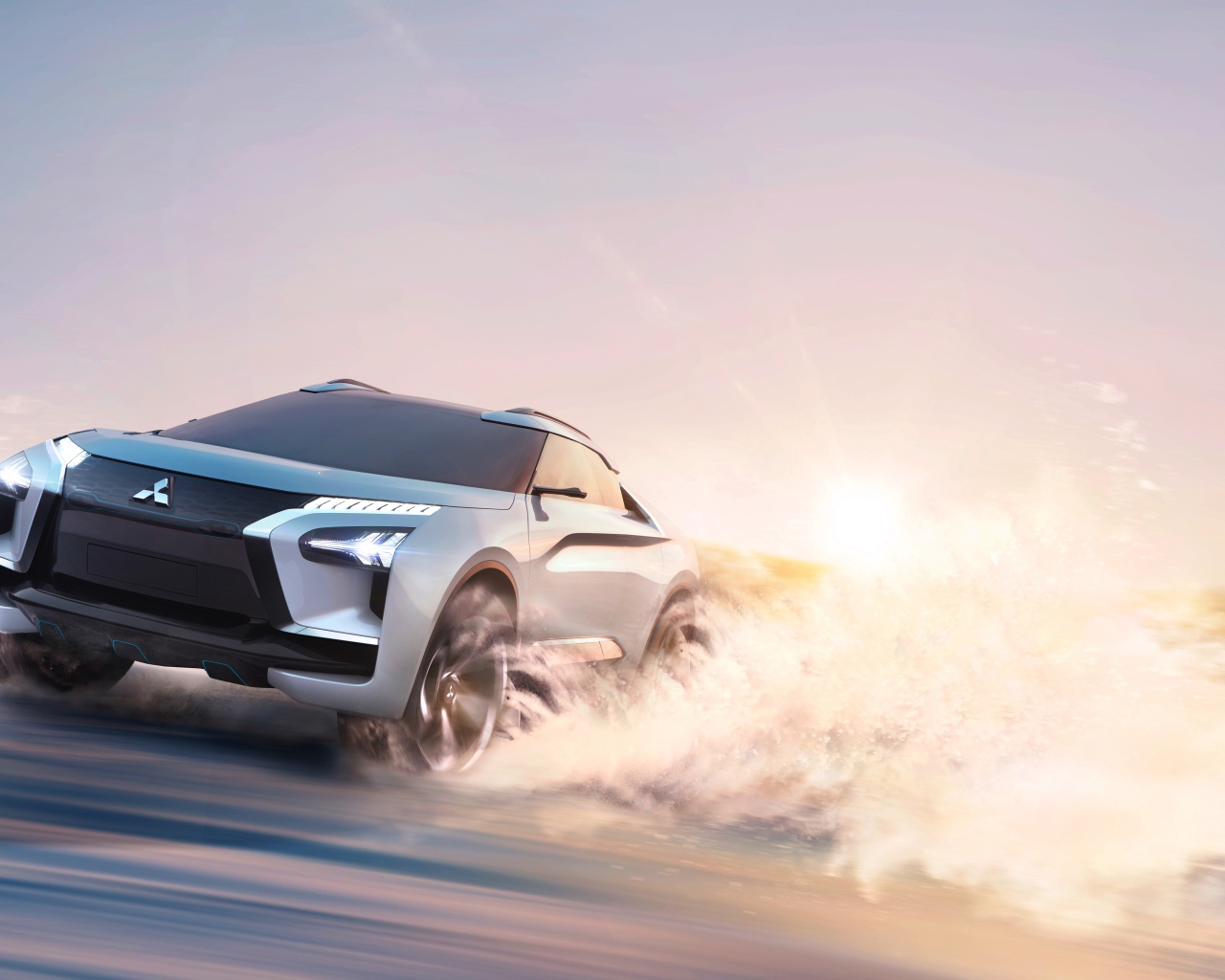 Электрический внедорожник Mitsubishi e-Evolution на крутом повороте