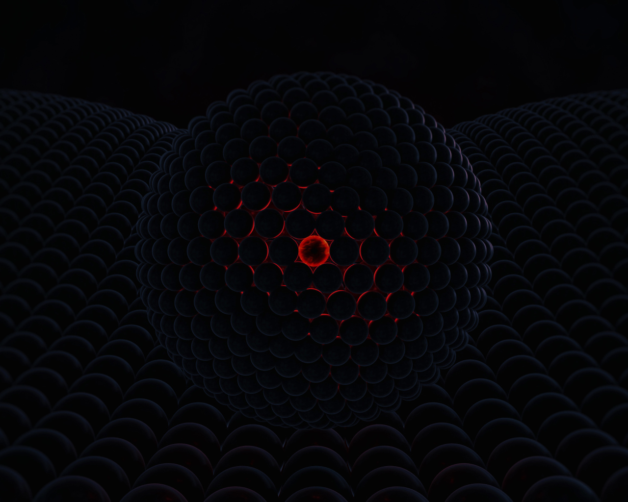 Черный шар со светящимся центром на черной поверхности 3д графика