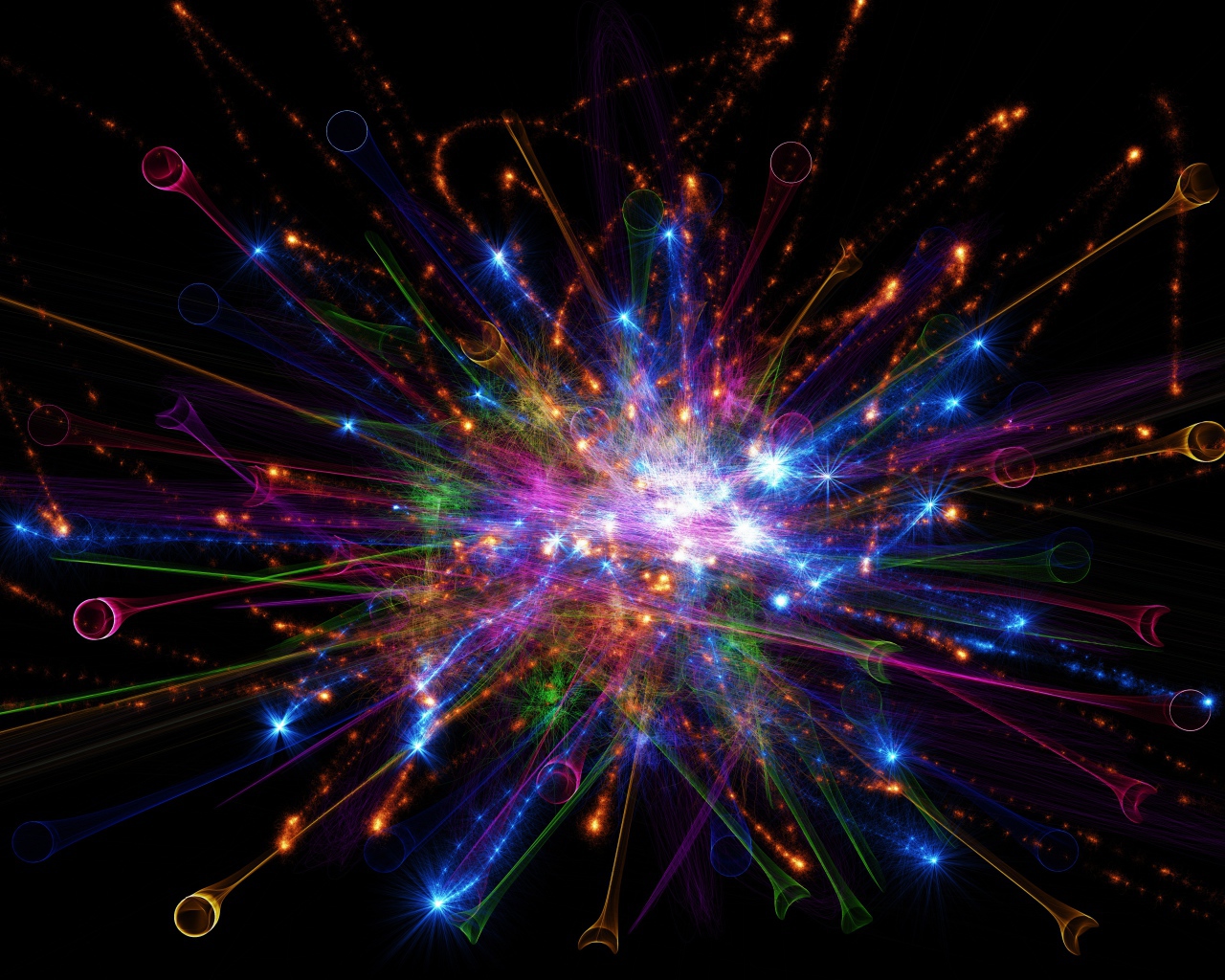 Яркие абстрактные лучи на черном фоне