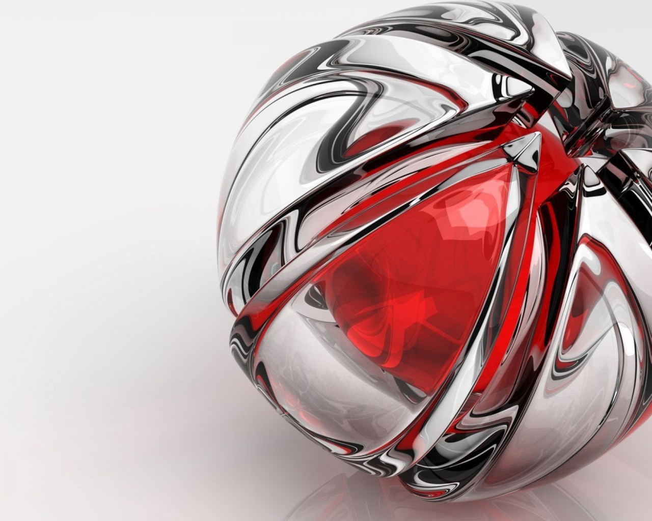 Large silver ball with a red middle on a gray background, 3D graphics