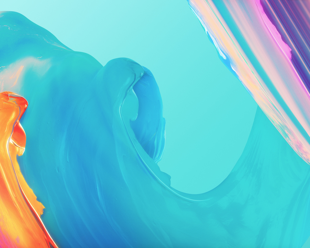 Разноцветные волны из краски на голубом фоне, абстракция