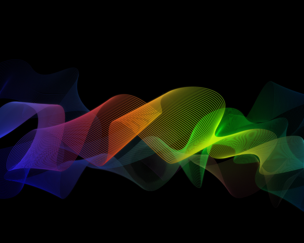 Разноцветные волны на черном фоне, 3д графика