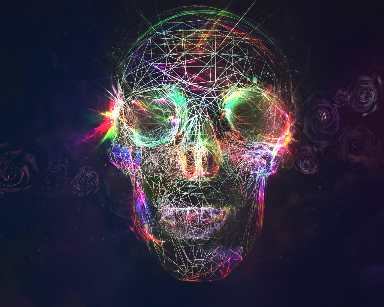 Нарисованный абстрактный череп с розами