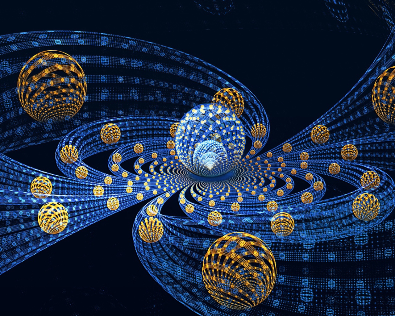 Сферы с волнами на синем фоне, 3д графика 