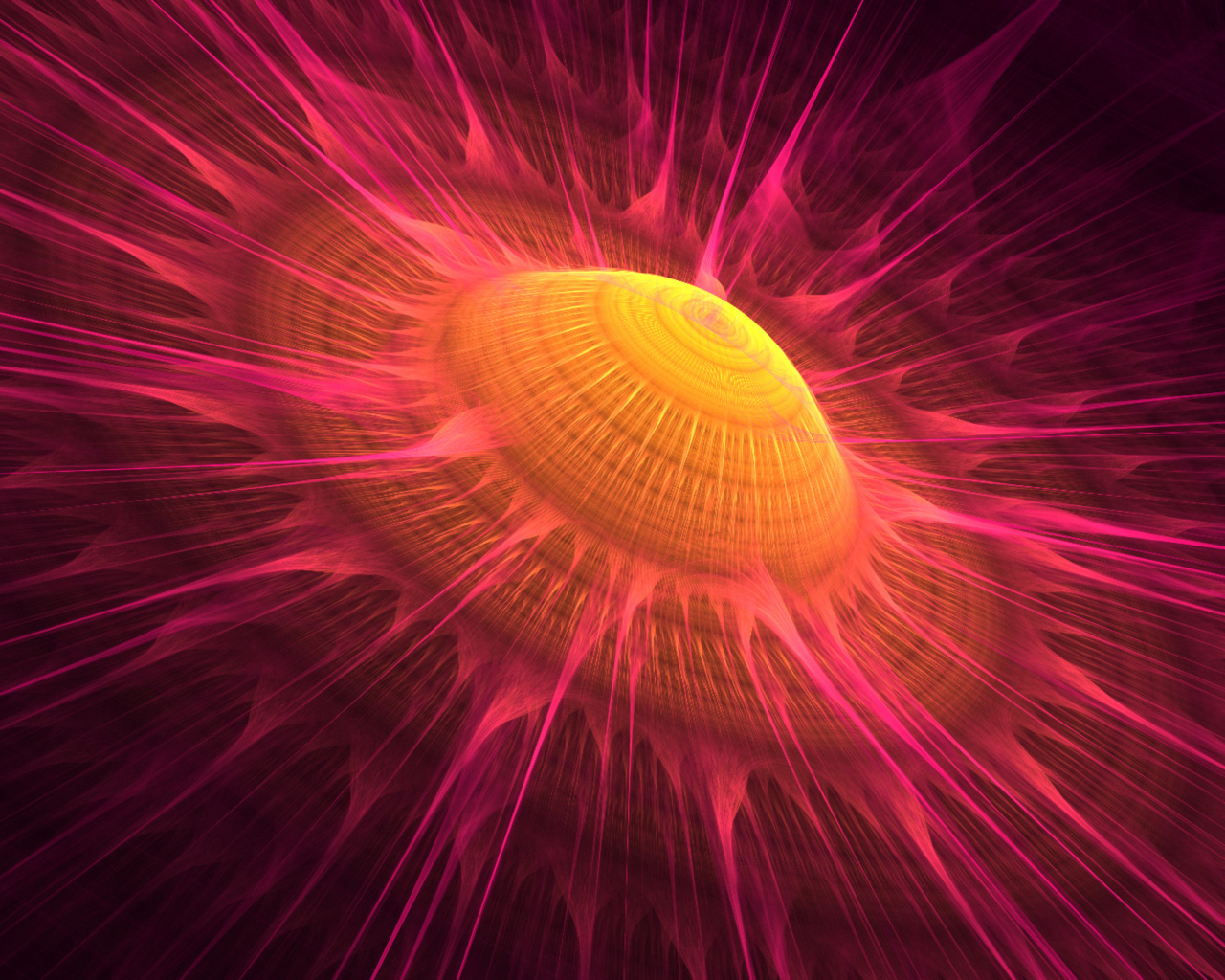 Желтое солнце с розовыми волнами, 3д графика 