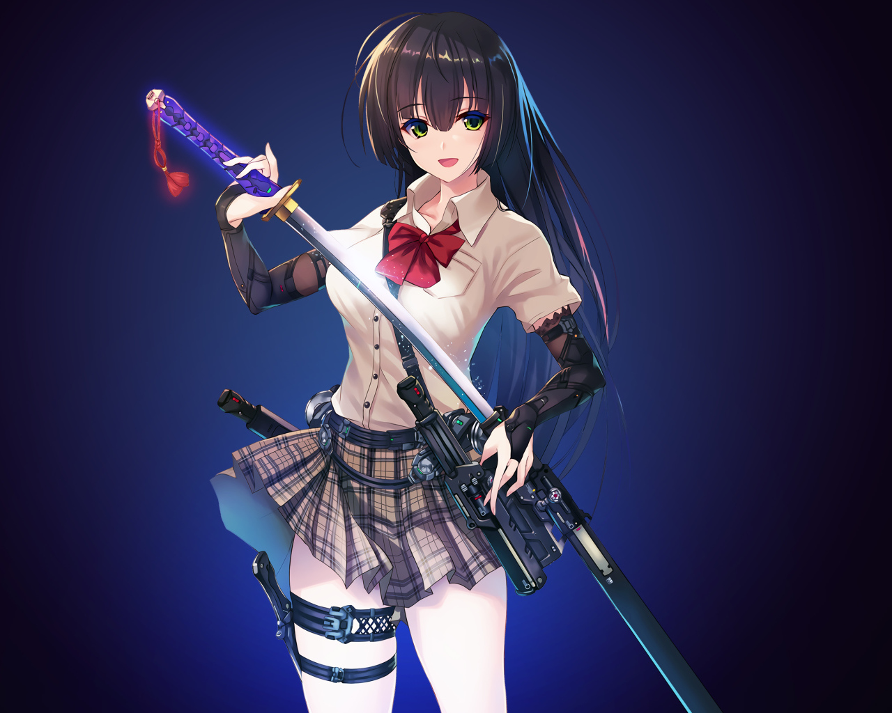 Девушка аниме с самурайским мечом