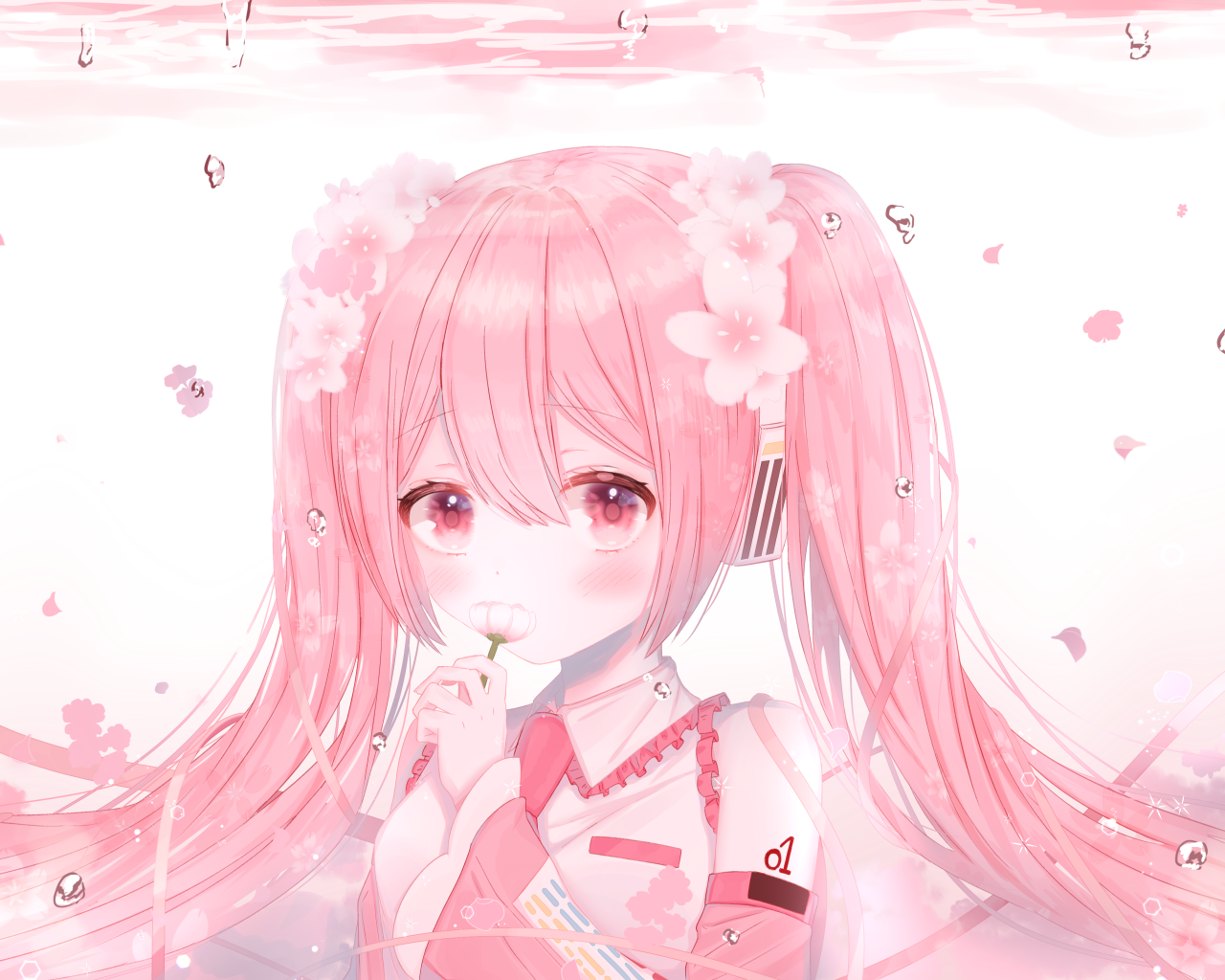 Девушка Сакура Мику с розовыми волосами аниме Вокалоид