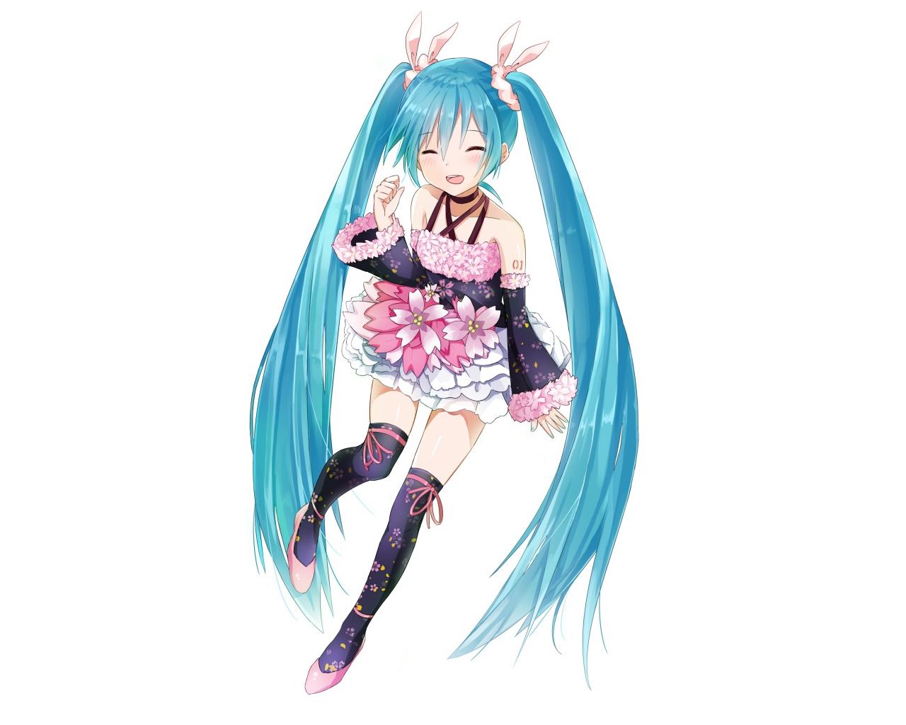 Девочка с голубыми волосами Hatsune Miku аниме Вокалоид 