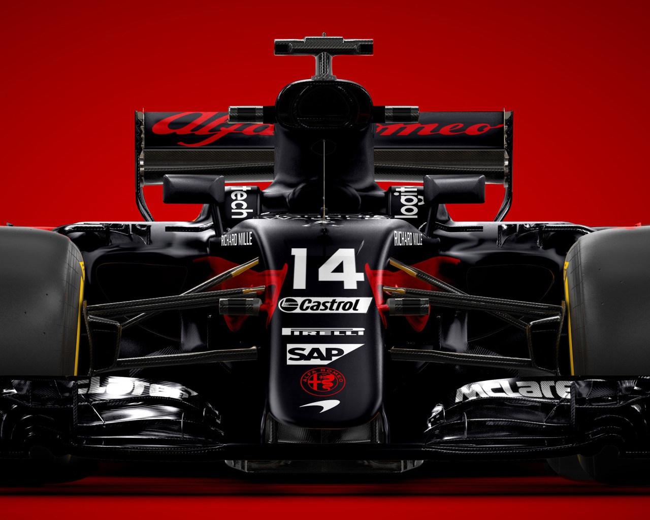 Гоночный автомобиль Formula 1 на красном фоне