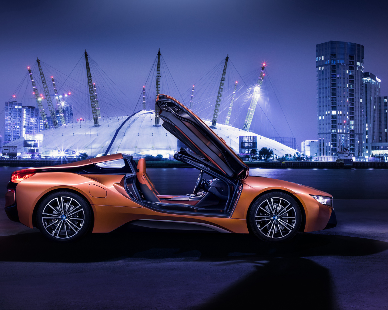 Sports car BMW I8 Roadster, 2018 with open doors