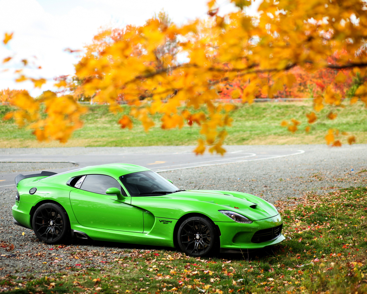 Зеленый спортивный автомобиль  Dodge Viper GTC