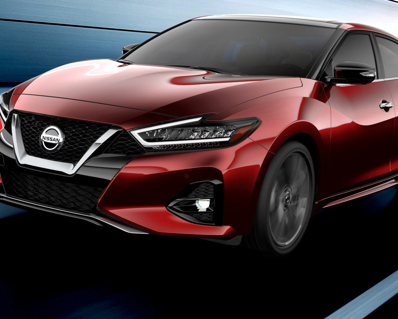 Красный стильный автомобиль  Nissan Maxima, 2019