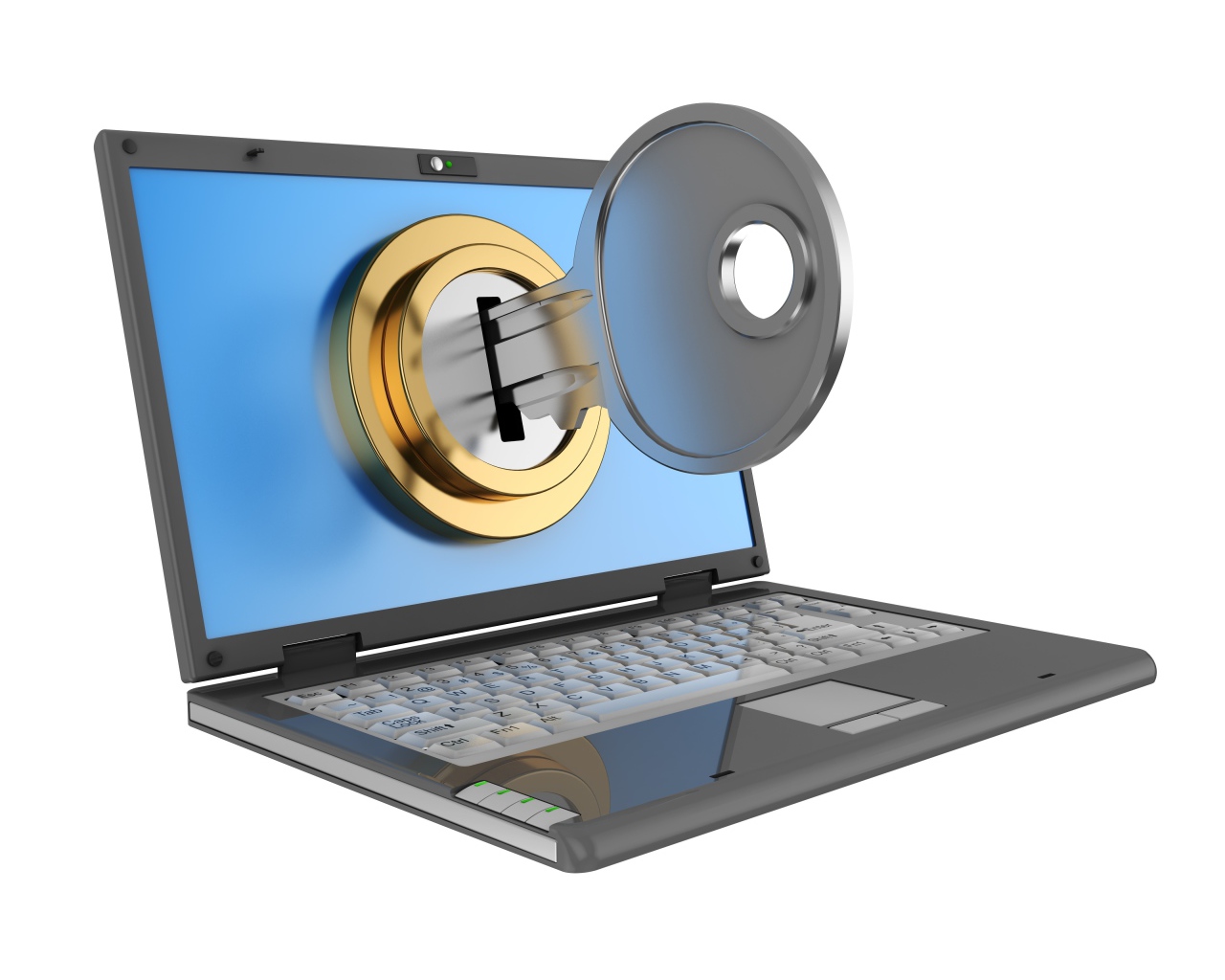 Ключ в замочной скважине на мониторе ноутбука