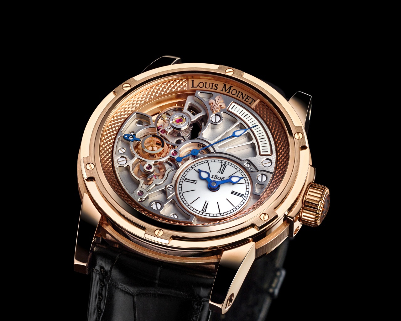 Наручные часы Louis Moinet на черном фоне