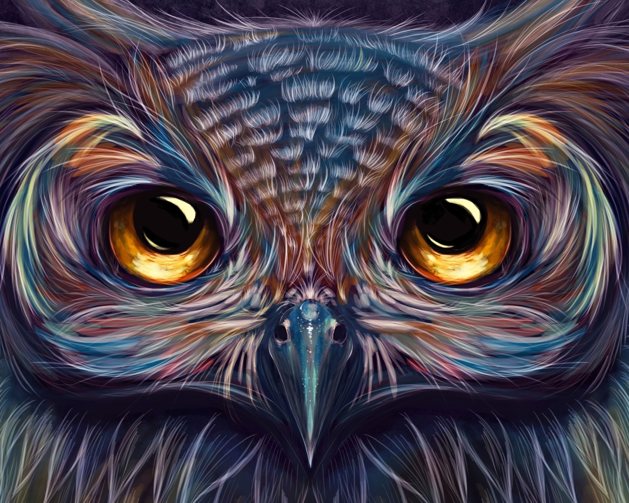 Красивая нарисованная сова с коричневыми глазами