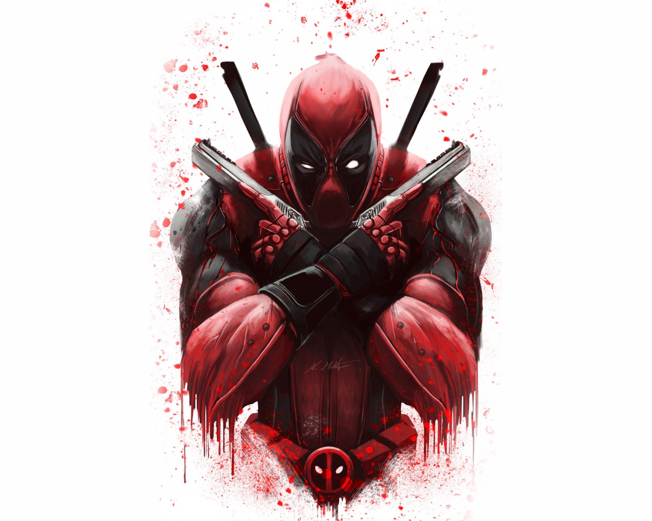 Нарисованный супергерой Дэдпул на белом фоне