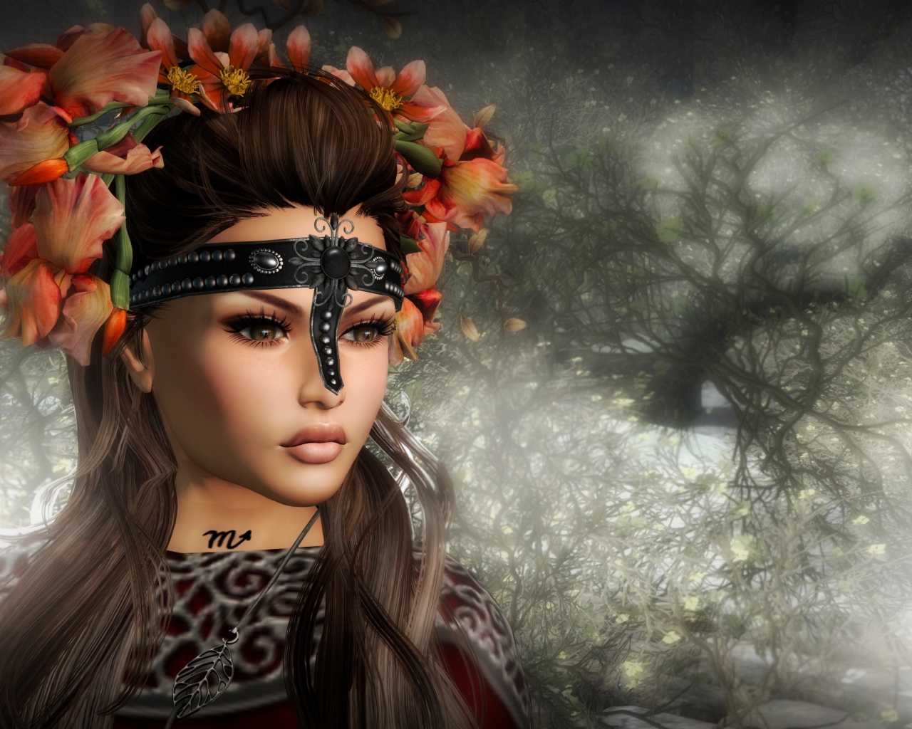 Красивая девушка с венком на голове, фэнтези