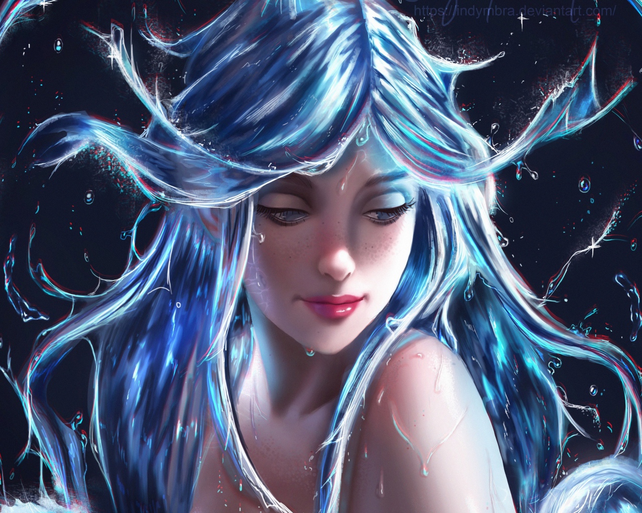 Фантастическая девушка с голубыми волосами 