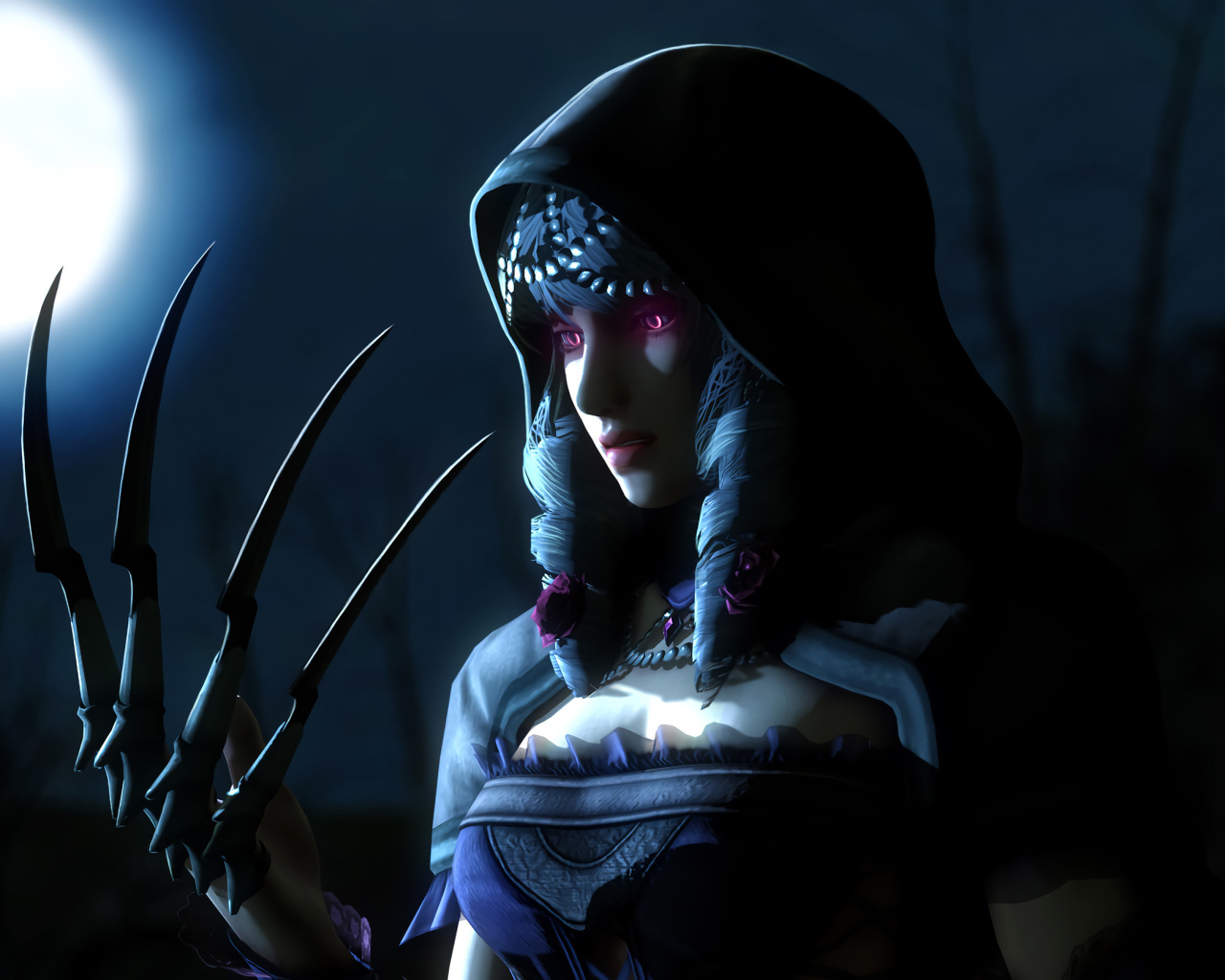 Фантастическая девушка с длинными когтями на руках