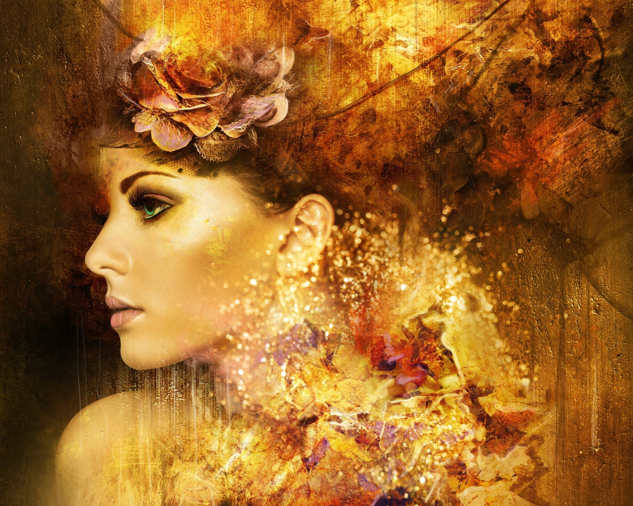 Фантастическая зеленоглазая девушка, лицо в профиль