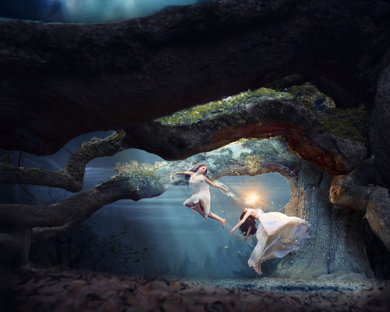 Две фантастические девушки парят в воздухе