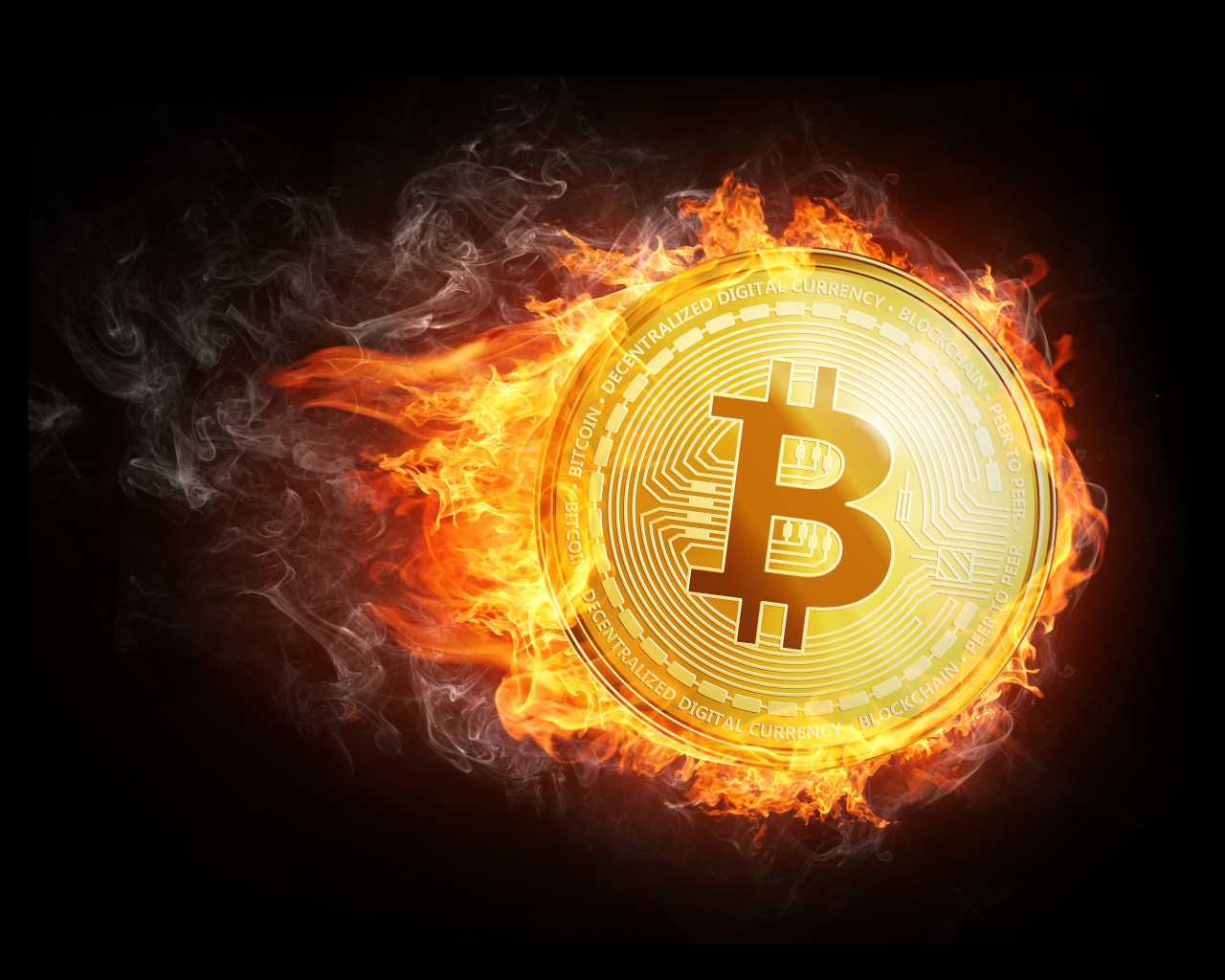 Bitcoin fire coin on a black background
