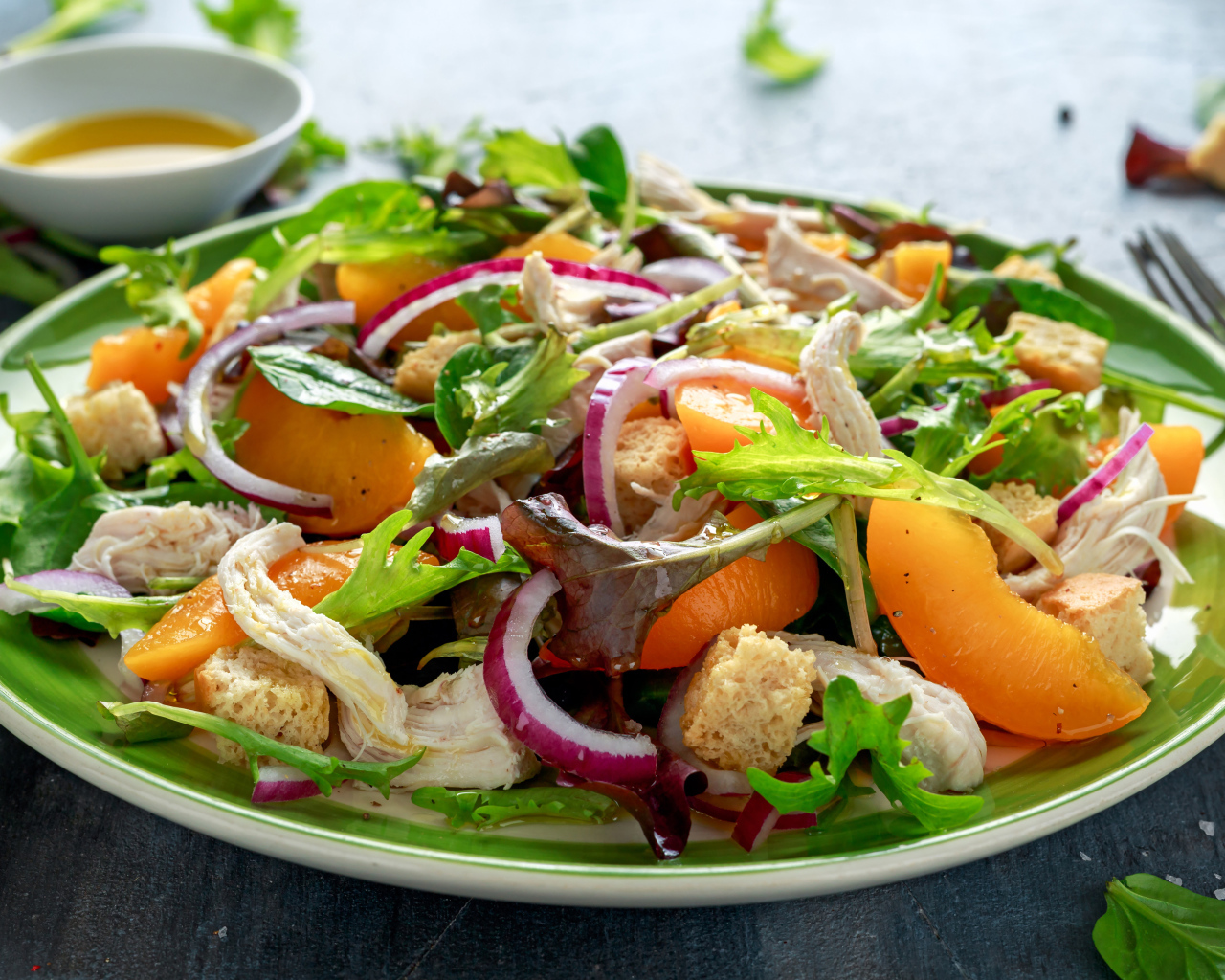 Appetizing chicken salad on a large plate