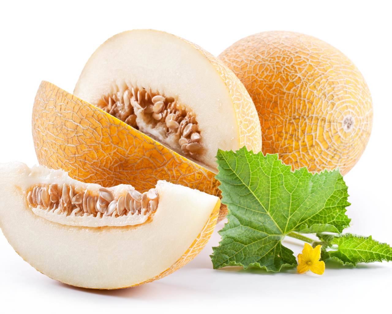 Спелая желтая дыня на белом фоне