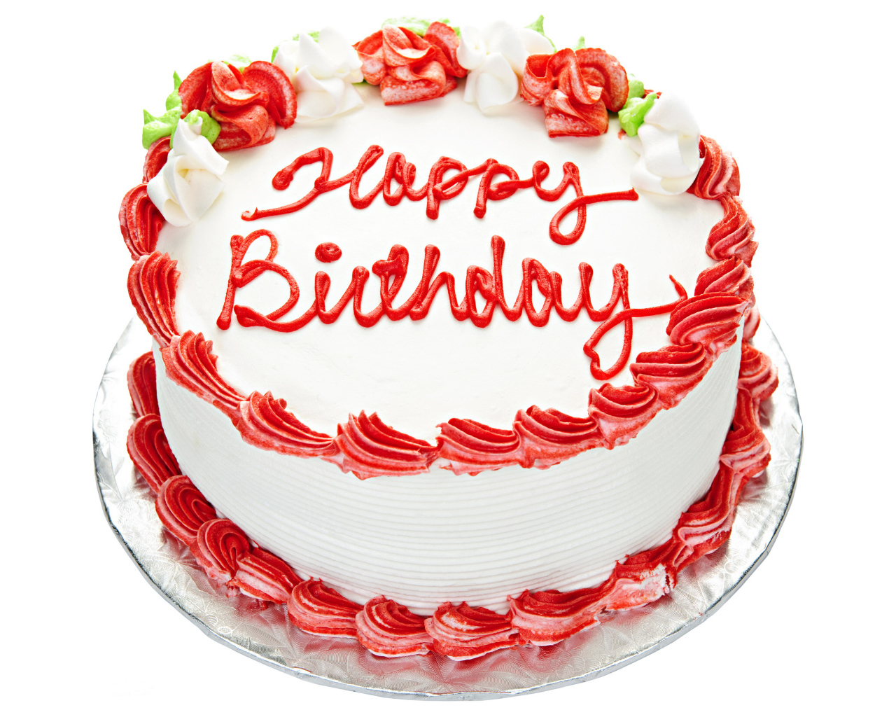 Красивый праздничный торт на день рождения на белом фоне