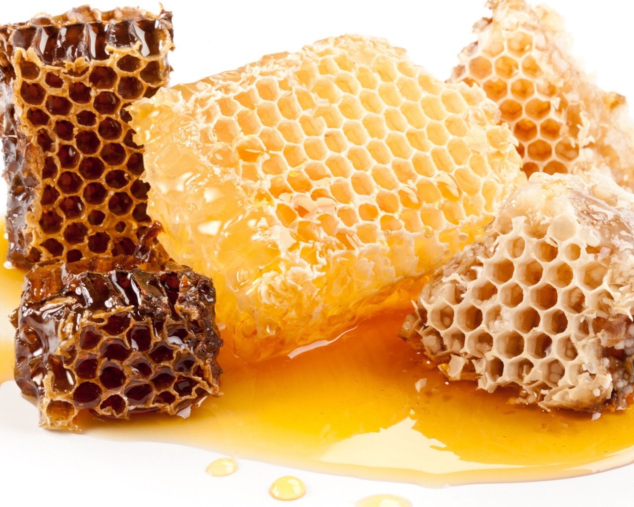 Медовые соты с медом на белом фоне