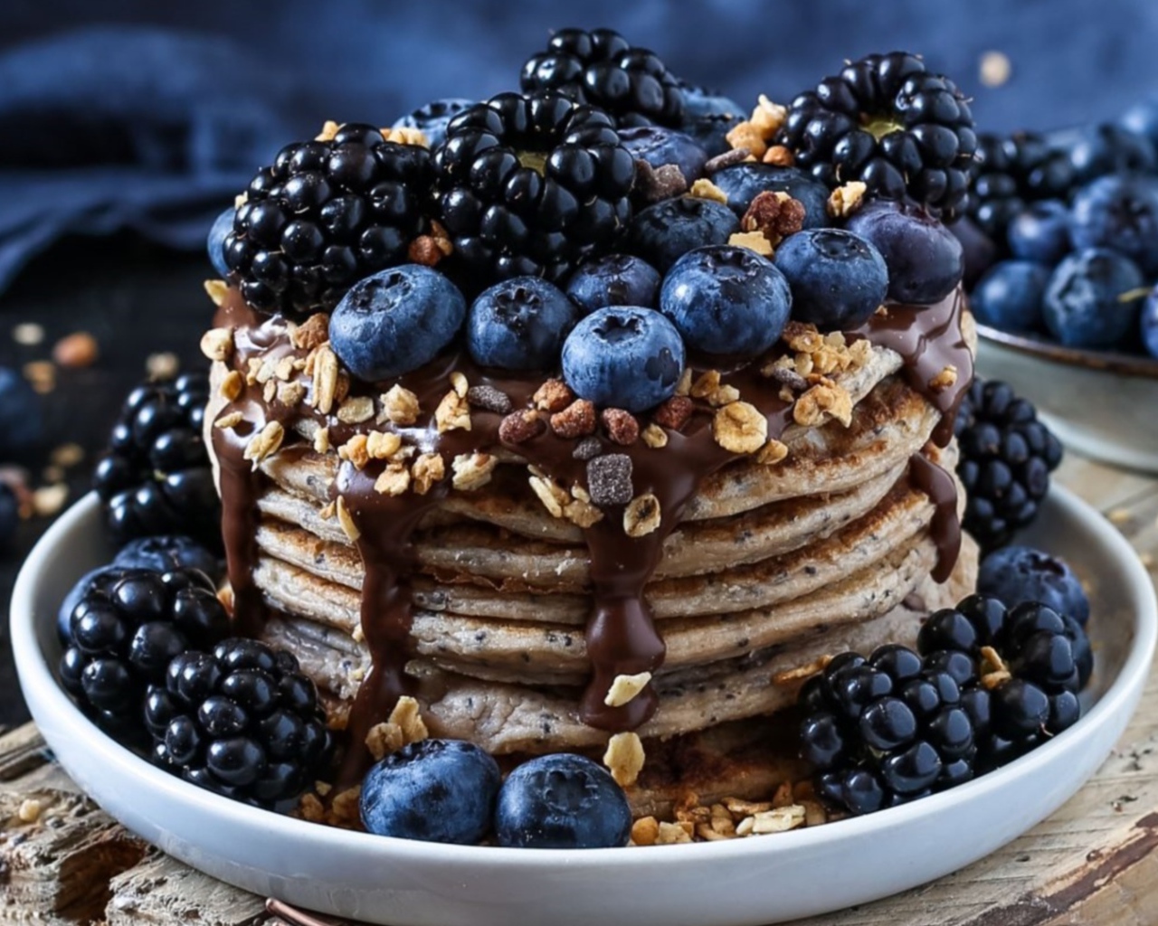 Панкейки с ягодами черники и ежевики