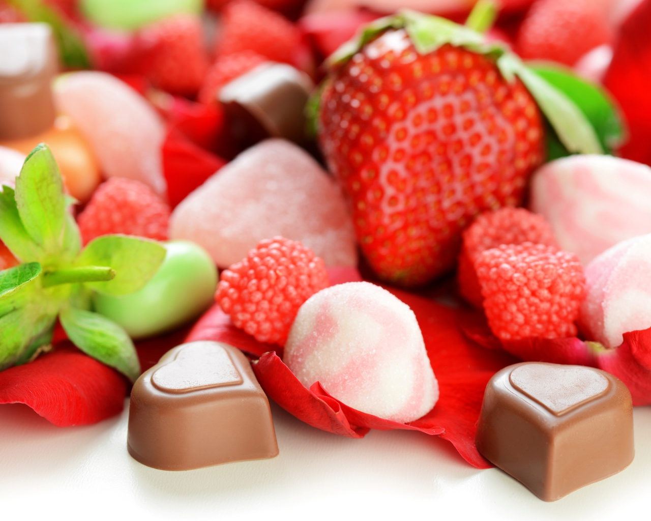 Шоколадные конфеты с ягодами клубники 