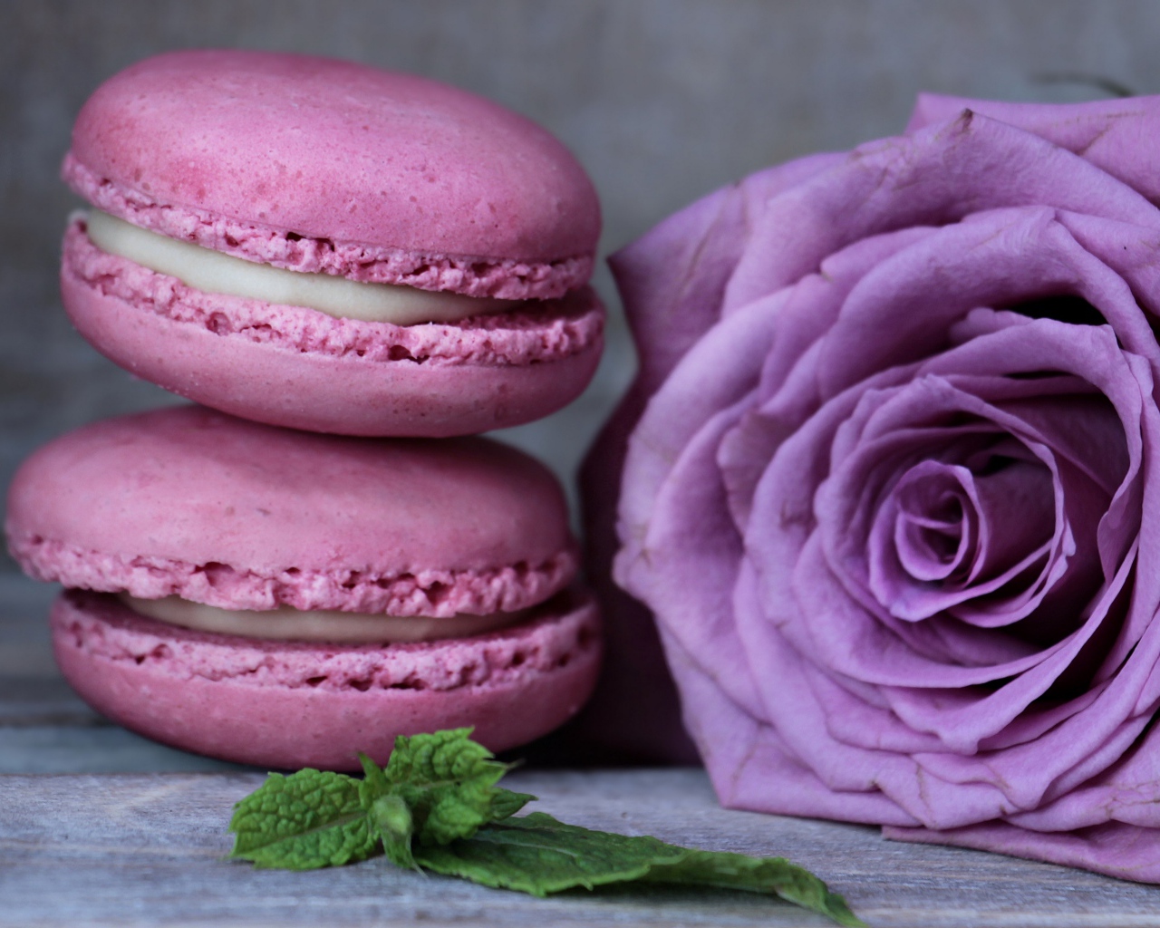 Два десерта макарун с красивой розой 