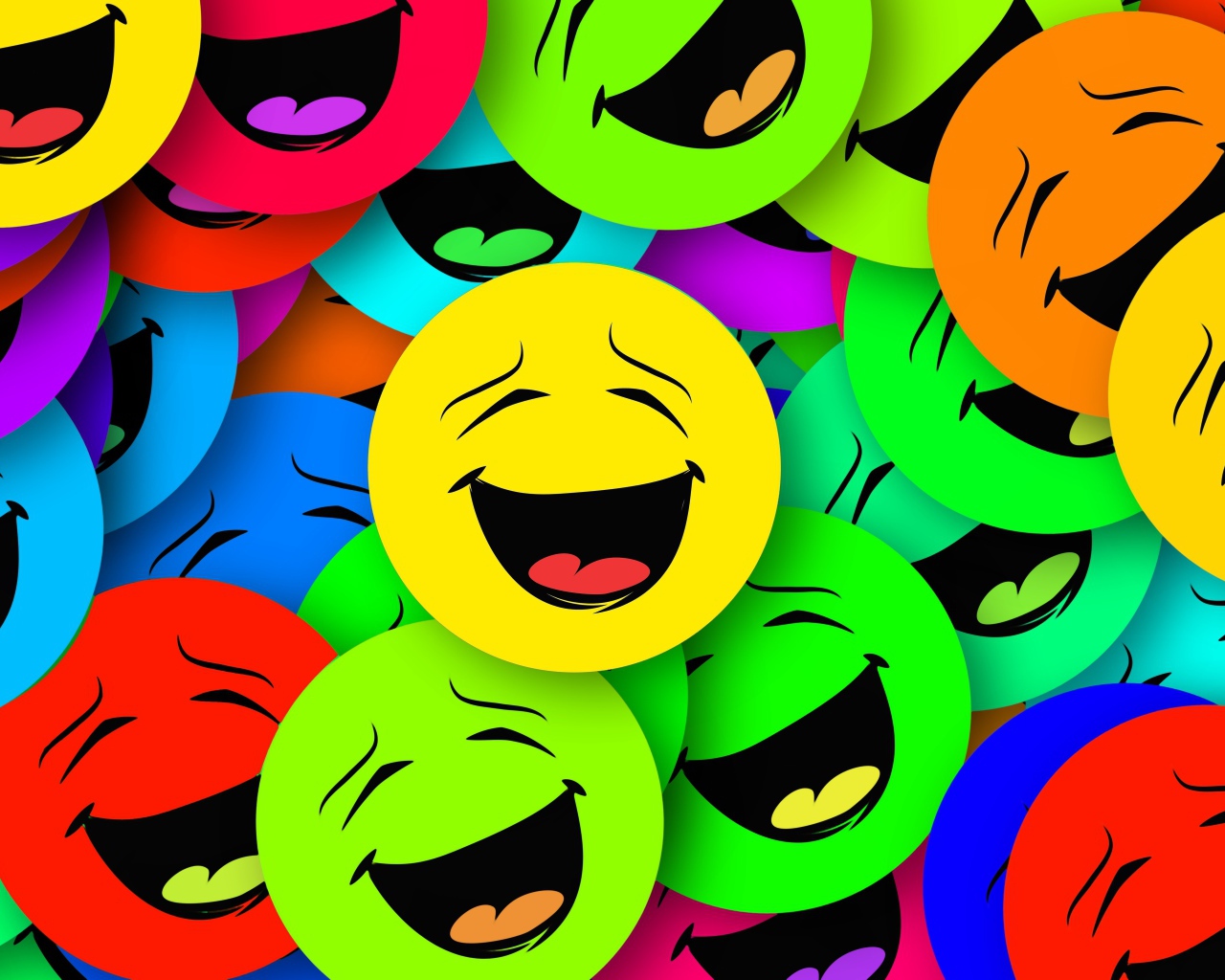 Много разноцветных смеющихся смайлов